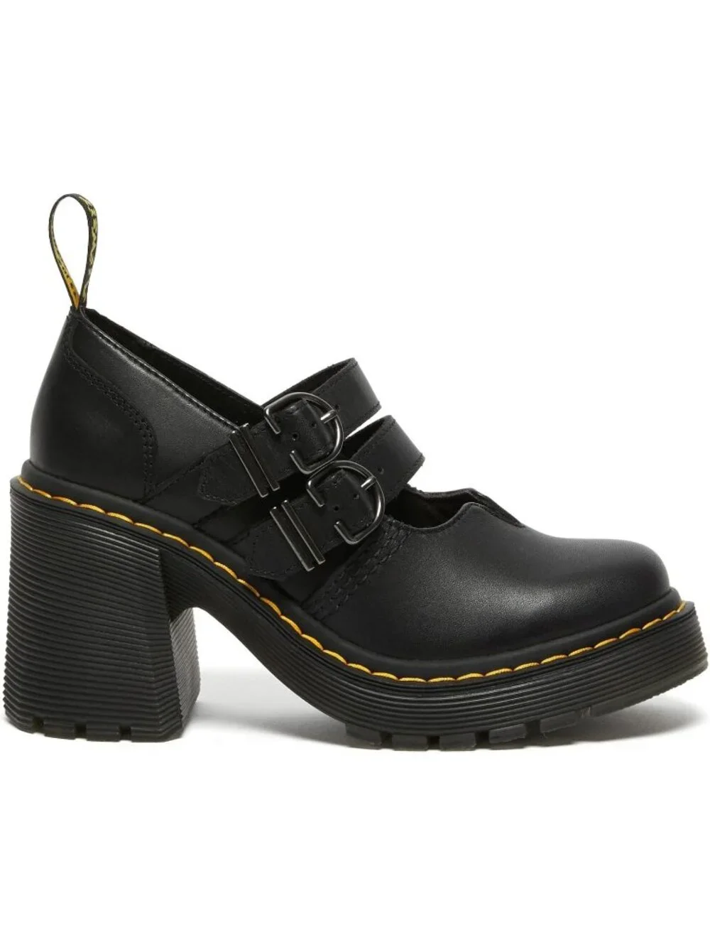 Womens Black Leather Dr. Martens Eviee Mary Jane Leather Heeled Shoe Sendal